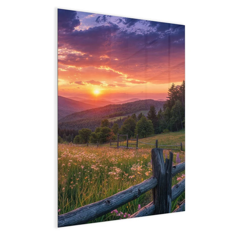 Glas Magnettafel - Blumenwiese mit Holzzaun