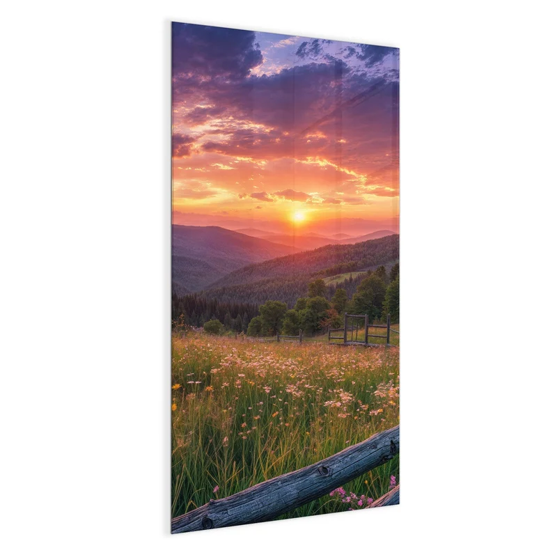 Glas Magnettafel - Blumenwiese mit Holzzaun