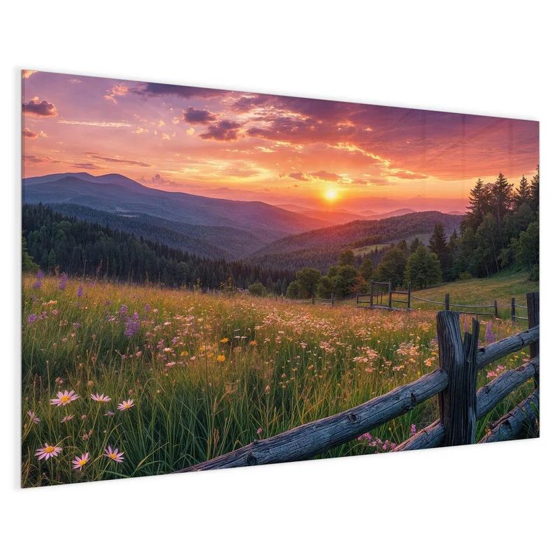 Glas Magnettafel - Blumenwiese mit Holzzaun