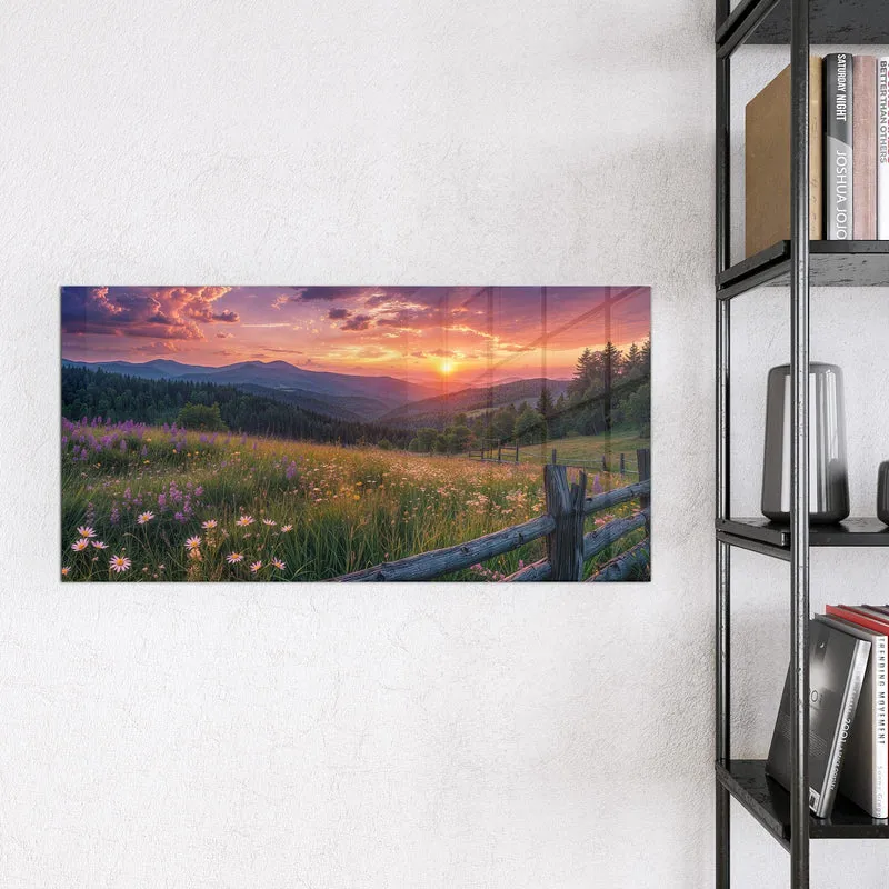 Glas Magnettafel - Blumenwiese mit Holzzaun