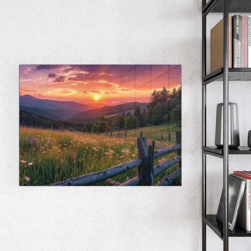 Glas Magnettafel - Blumenwiese mit Holzzaun