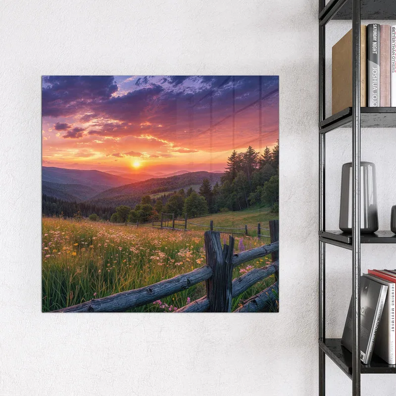 Glas Magnettafel - Blumenwiese mit Holzzaun