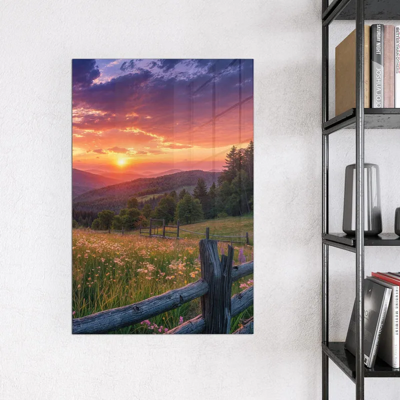 Glas Magnettafel - Blumenwiese mit Holzzaun