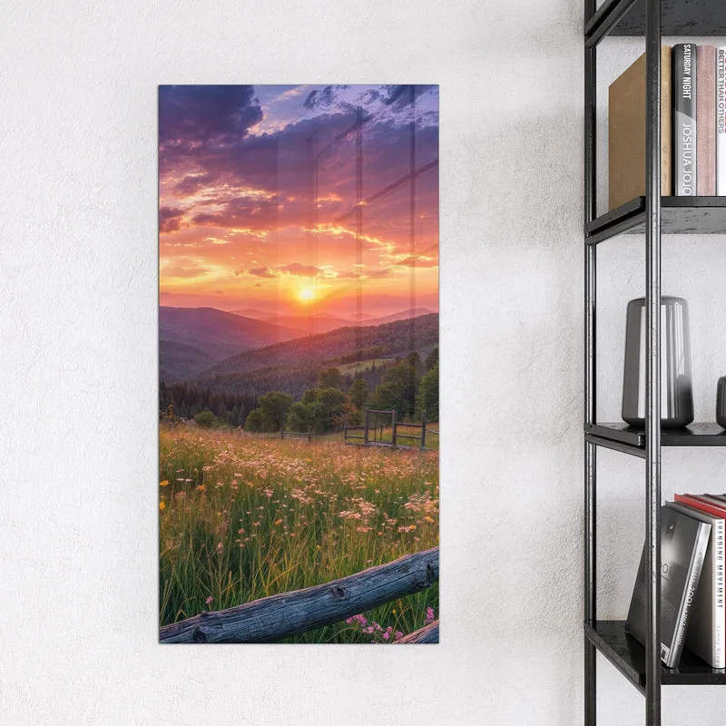 Glas Magnettafel - Blumenwiese mit Holzzaun