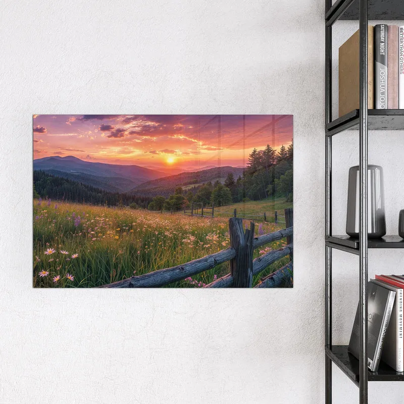 Glas Magnettafel - Blumenwiese mit Holzzaun