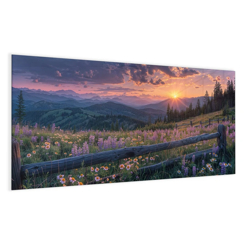 Glas Magnettafel - Lila Blüten am Zaun