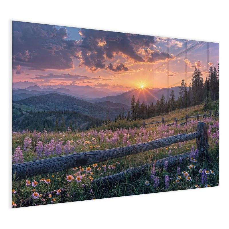 Glas Magnettafel - Lila Blüten am Zaun