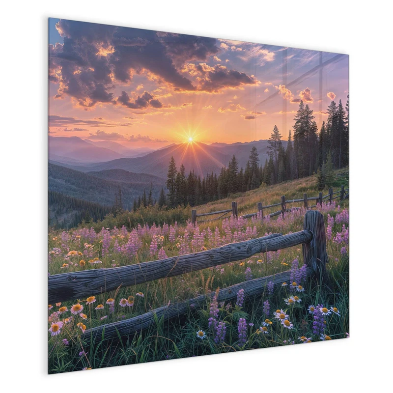 Glas Magnettafel - Lila Blüten am Zaun