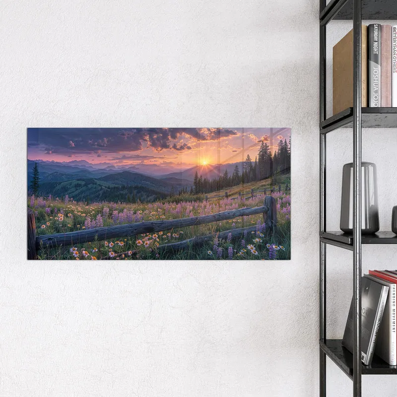 Glas Magnettafel - Lila Blüten am Zaun