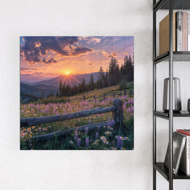 Glas Magnettafel - Lila Blüten am Zaun