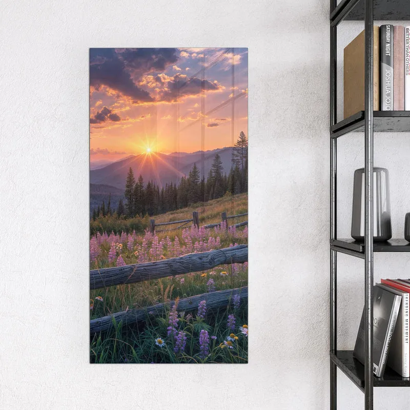 Glas Magnettafel - Lila Blüten am Zaun