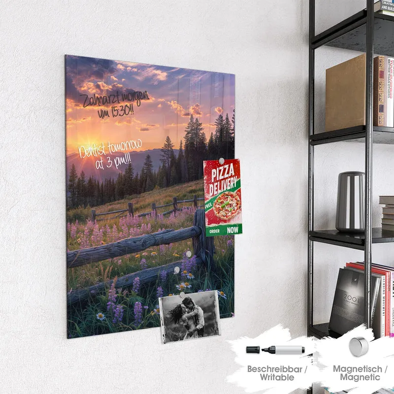 Glas Magnettafel - Lila Blüten am Zaun