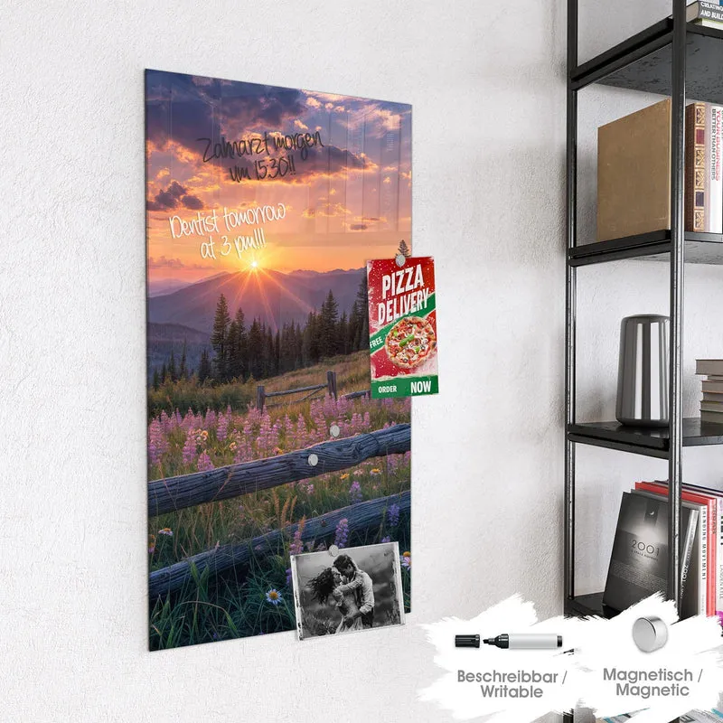 Glas Magnettafel - Lila Blüten am Zaun