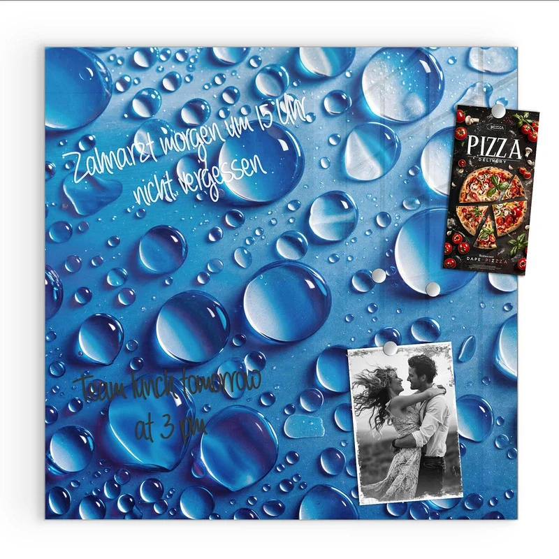 Glas Magnettafel - Tropfen auf Blau