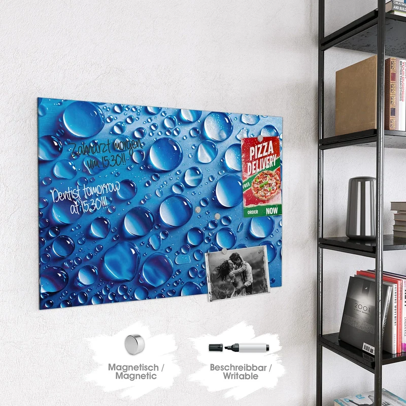 Glas Magnettafel - Tropfen auf Blau