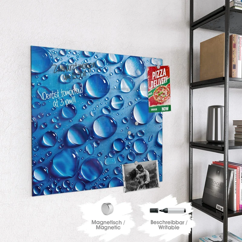 Glas Magnettafel - Tropfen auf Blau