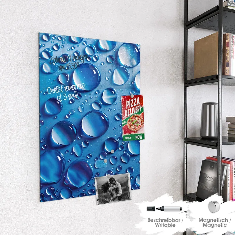 Glas Magnettafel - Tropfen auf Blau
