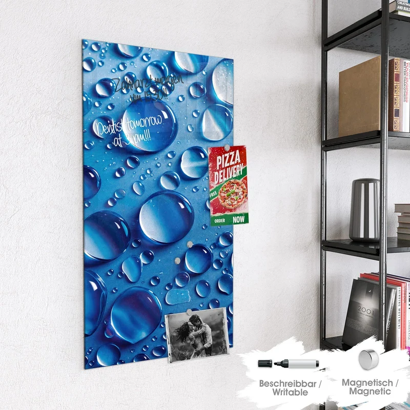 Glas Magnettafel - Tropfen auf Blau