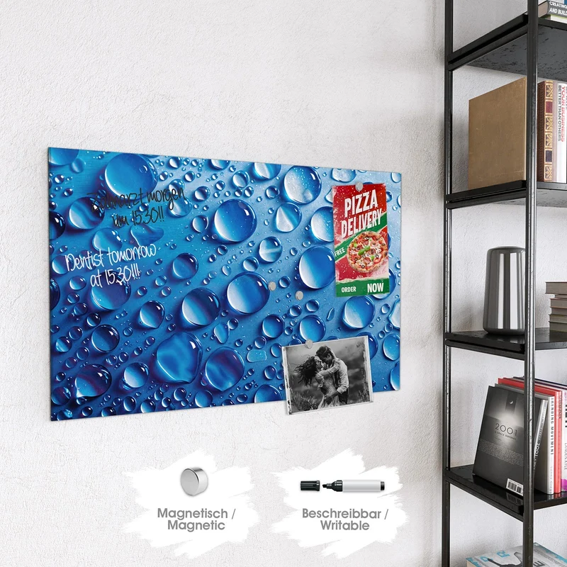Glas Magnettafel - Tropfen auf Blau