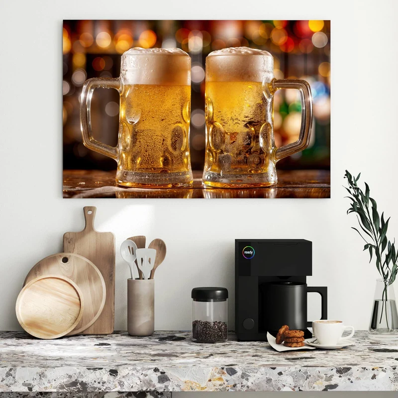 Metall Magnettafel - Zwei Bierkrüge