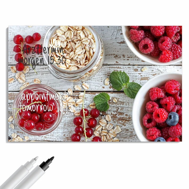Metall Magnettafel - Beeren und Haferflocken