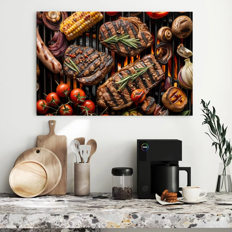 Metall Magnettafel - Steaks und Grillgemüse