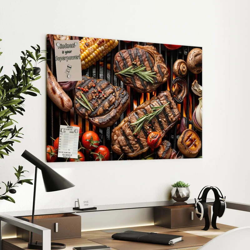 Metall Magnettafel - Steaks und Grillgemüse