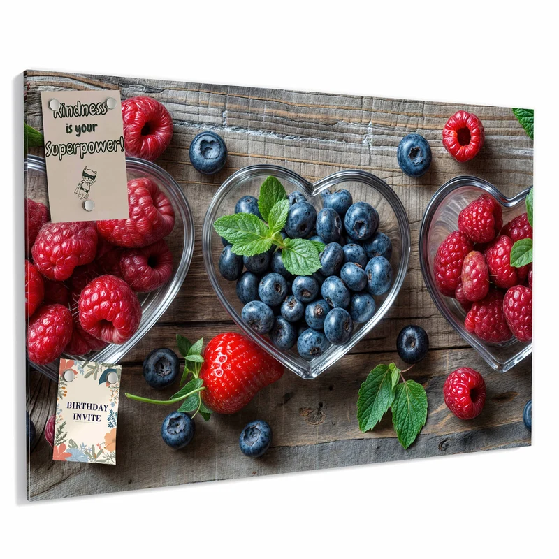 Metall Magnettafel - Beeren in Herzschalen