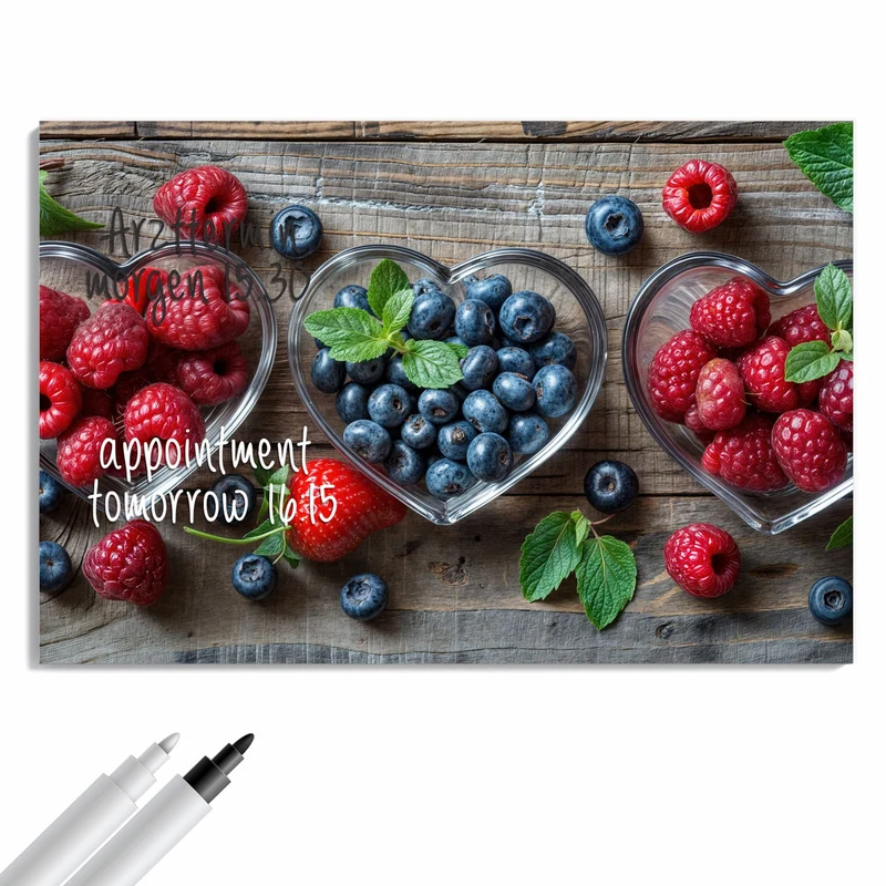 Metall Magnettafel - Beeren in Herzschalen