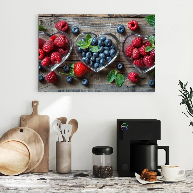 Metall Magnettafel - Beeren in Herzschalen