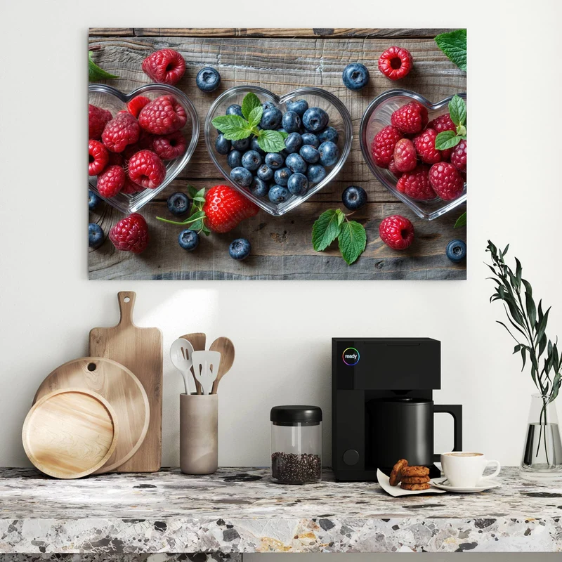 Metall Magnettafel - Beeren in Herzschalen