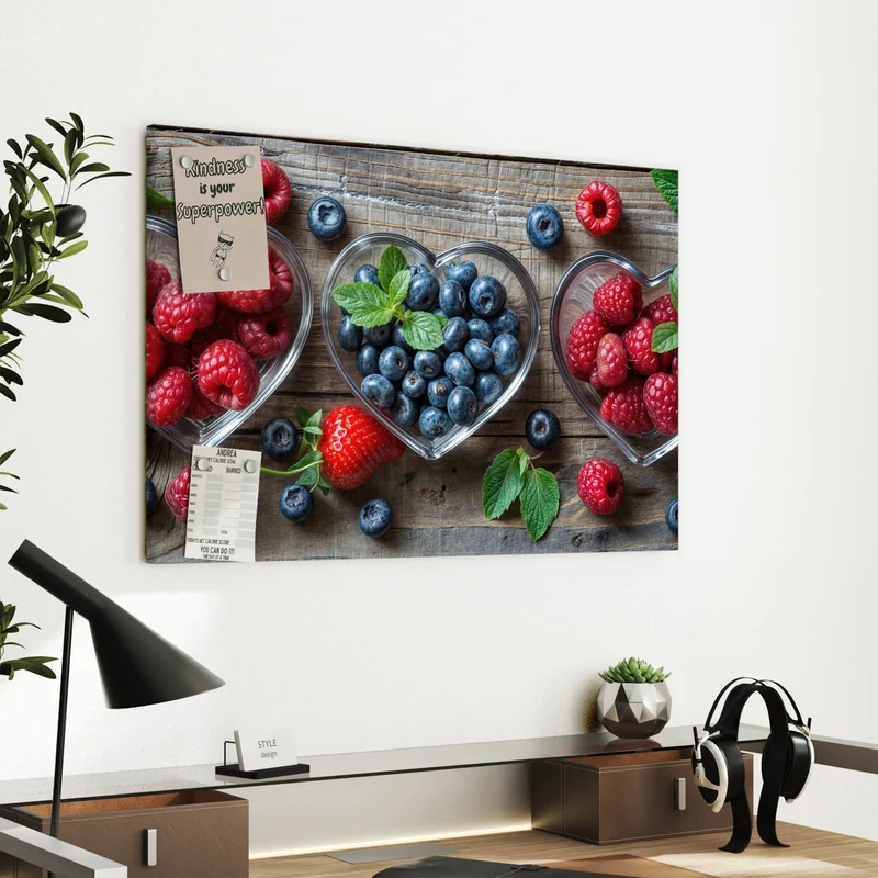 Metall Magnettafel - Beeren in Herzschalen