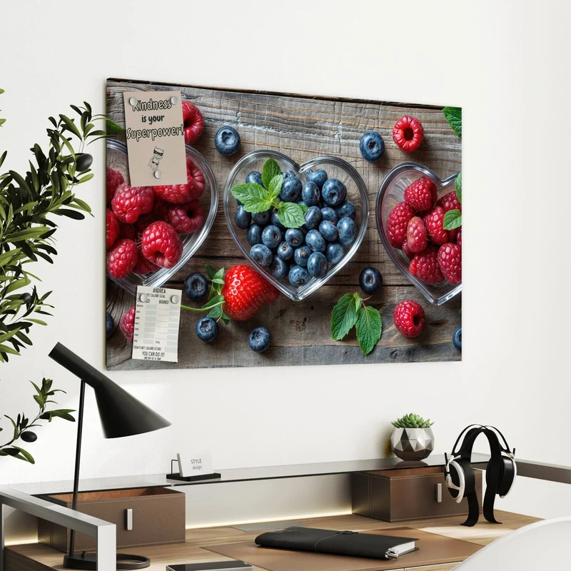 Metall Magnettafel - Beeren in Herzschalen