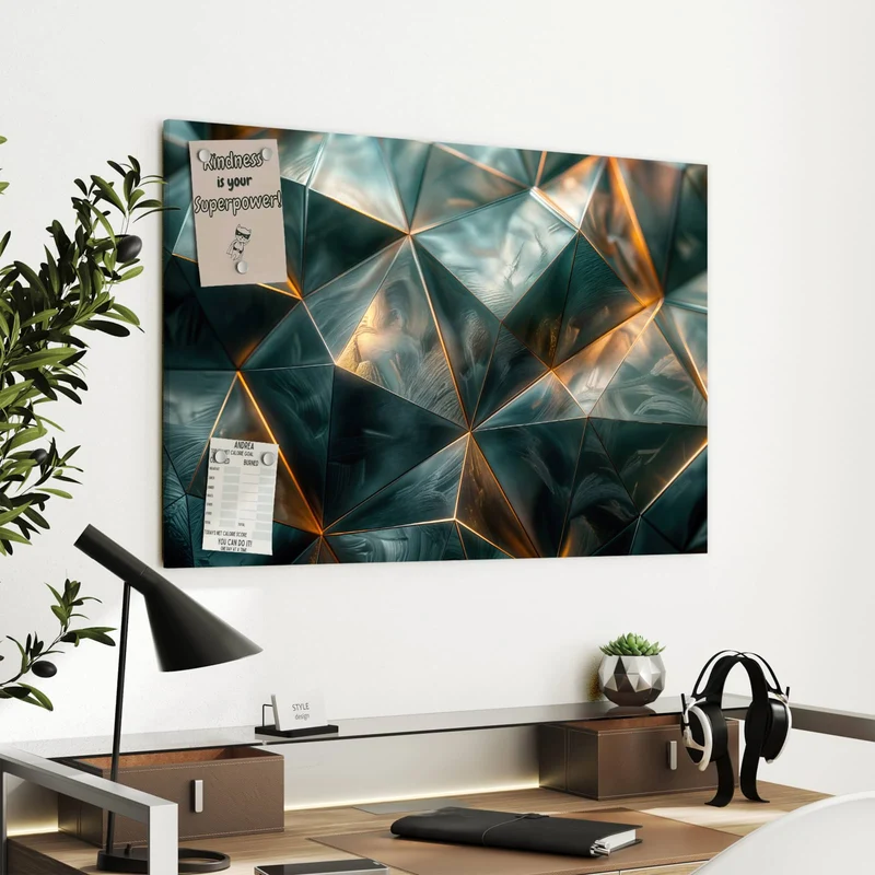 Metall Magnettafel - Dreiecke mit Goldkanten
