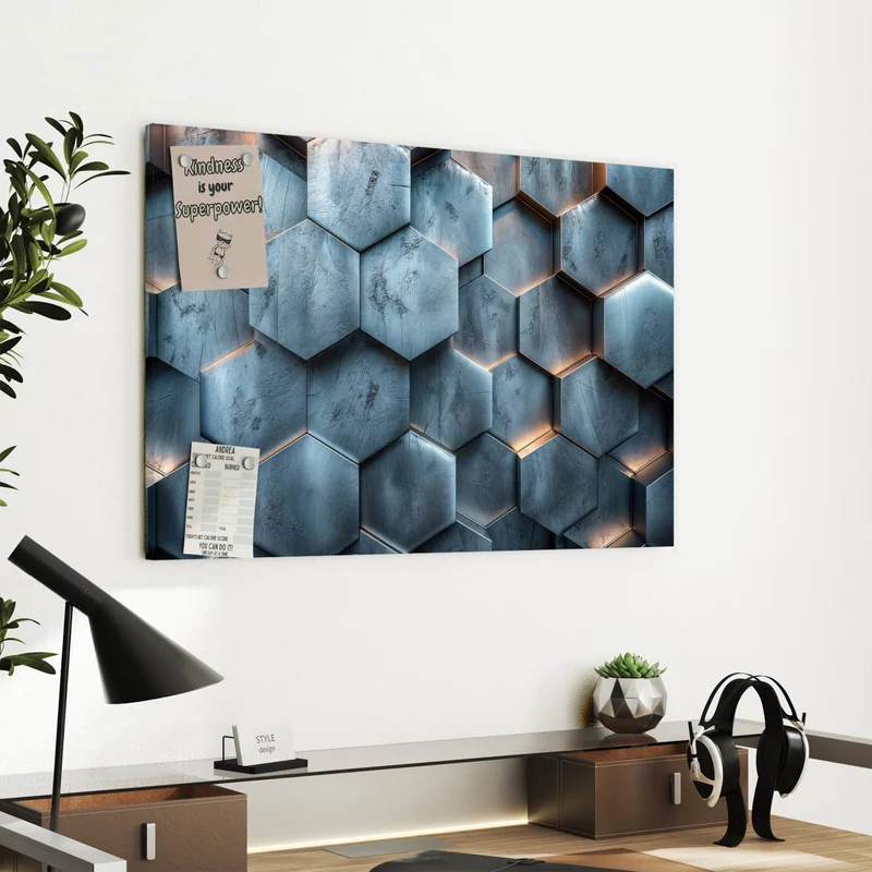 Metall Magnettafel - Wabenmuster in Blau