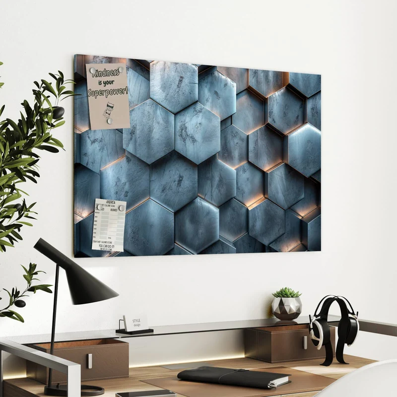 Metall Magnettafel - Wabenmuster in Blau