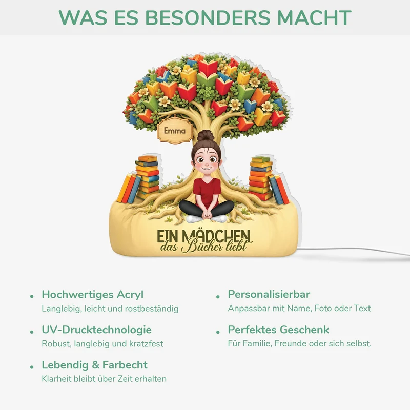 Einfach Ein Mädchen Das Bücher Liebt - Personalisierte Geschenke Für Leseratten Frauen & Männer | Lightbox Bücherbaum