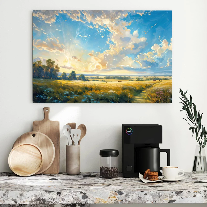 Metall Magnettafel - Wolkenhimmel über Feld