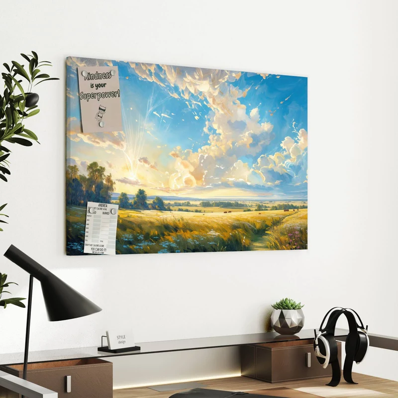 Metall Magnettafel - Wolkenhimmel über Feld