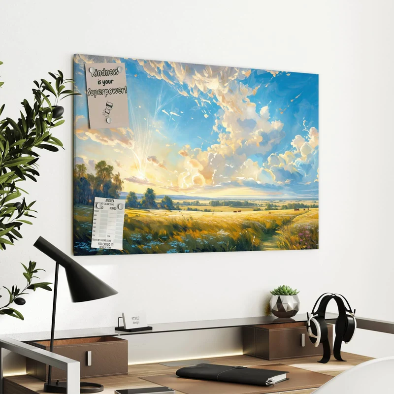 Metall Magnettafel - Wolkenhimmel über Feld