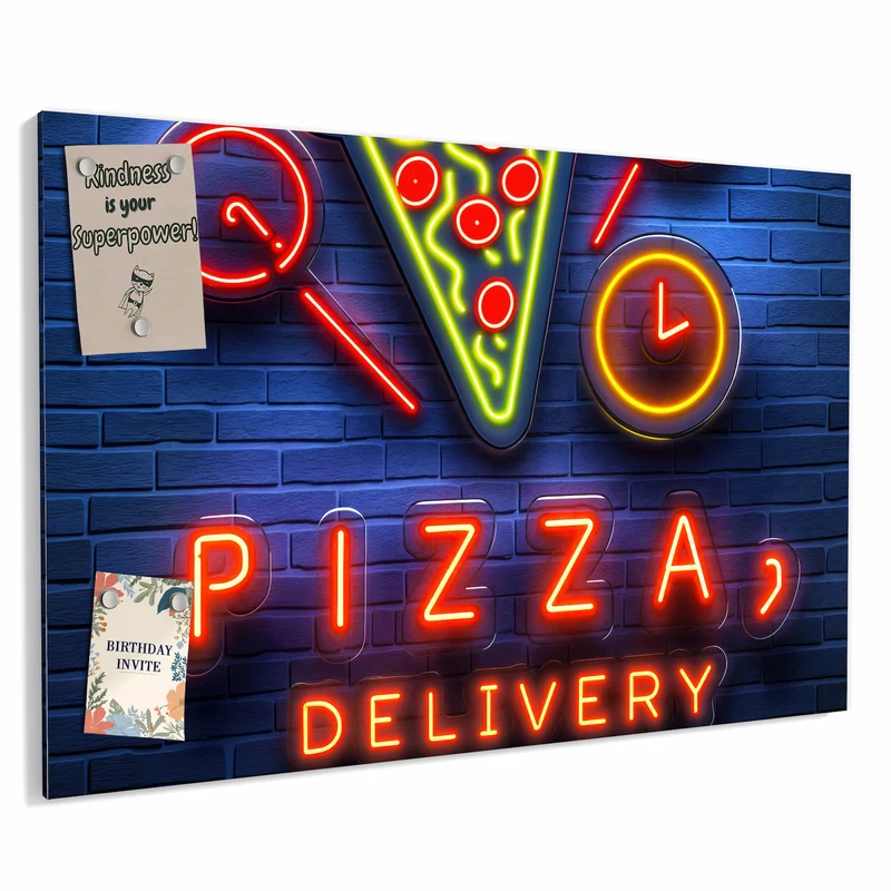 Metall Magnettafel - Pizza in Neonlicht