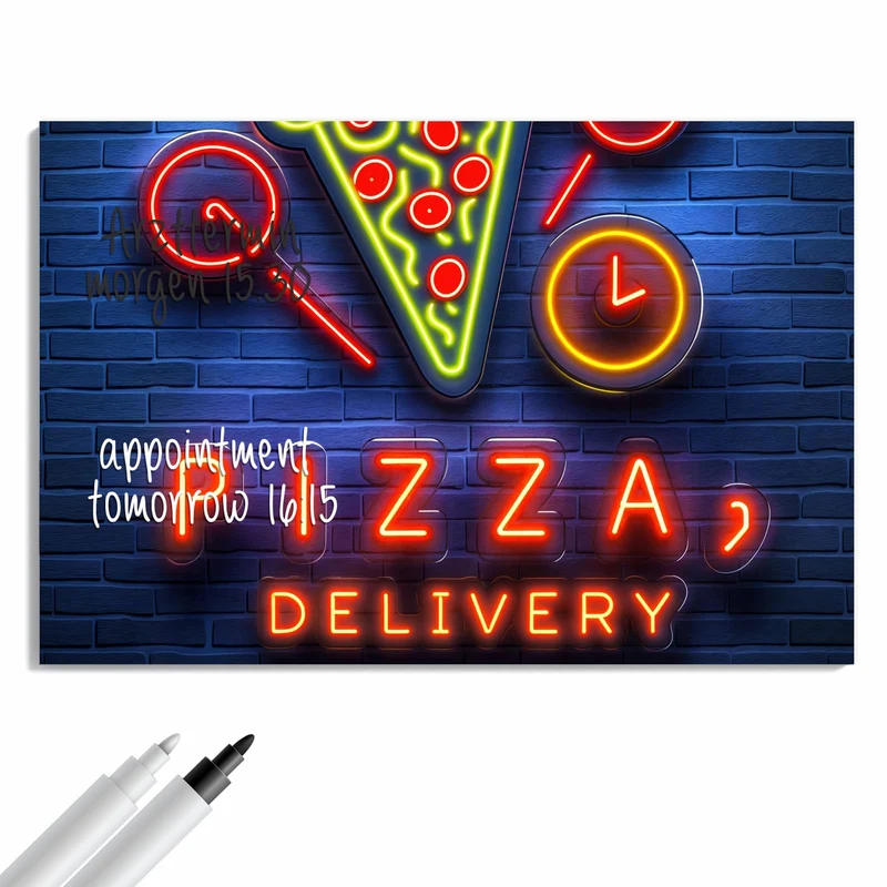 Metall Magnettafel - Pizza in Neonlicht