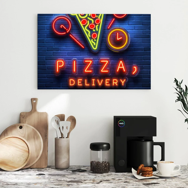 Metall Magnettafel - Pizza in Neonlicht