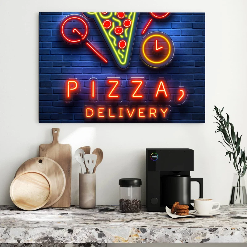 Metall Magnettafel - Pizza in Neonlicht