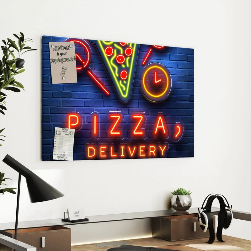 Metall Magnettafel - Pizza in Neonlicht