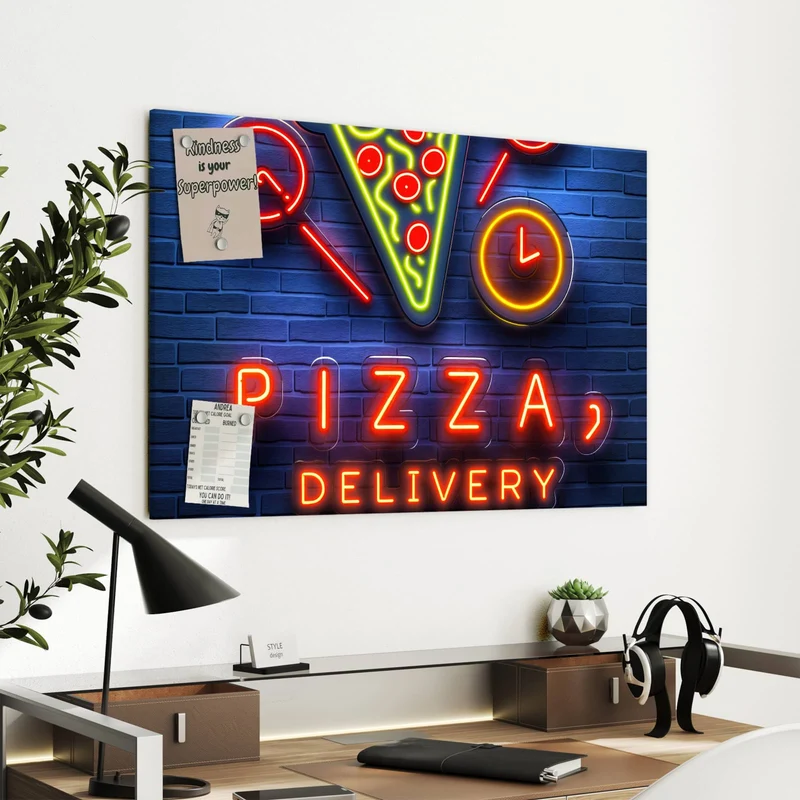 Metall Magnettafel - Pizza in Neonlicht