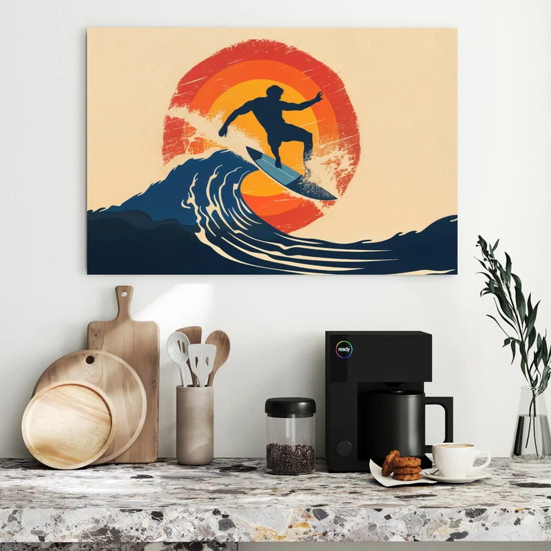 Metall Magnettafel - Surfer vor Retrosonne