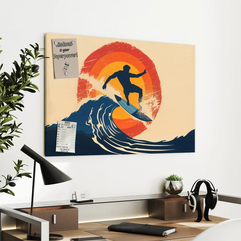 Metall Magnettafel - Surfer vor Retrosonne