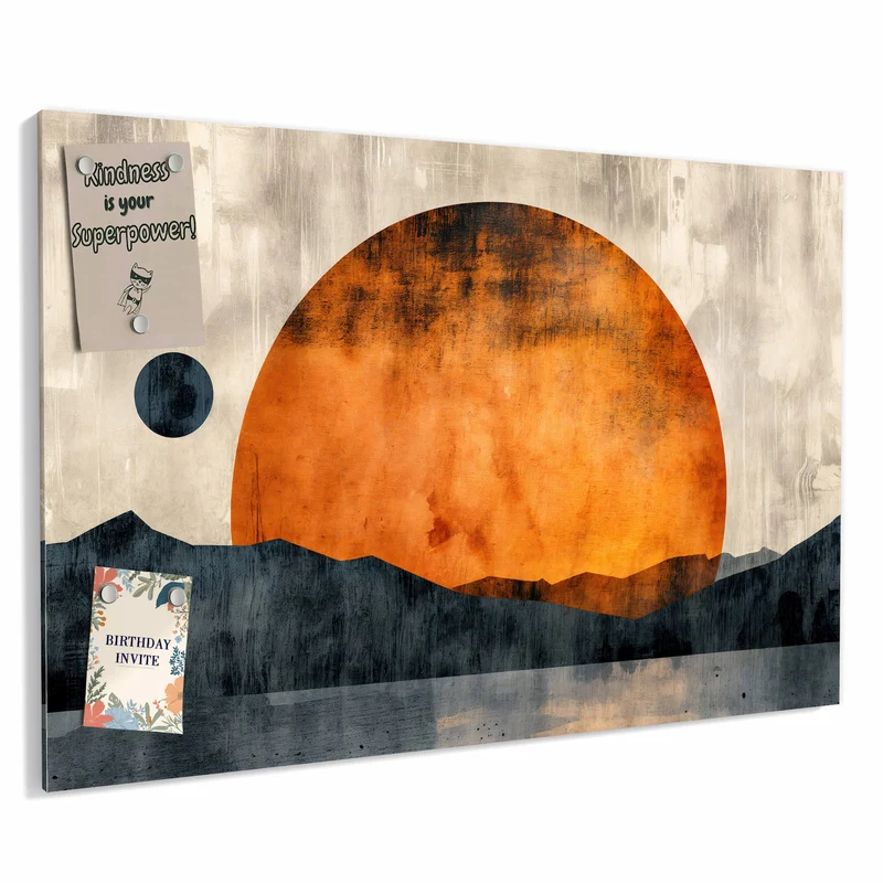 Metall Magnettafel - Orange Sonne über Bergen