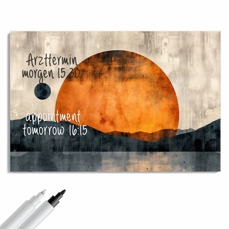 Metall Magnettafel - Orange Sonne über Bergen